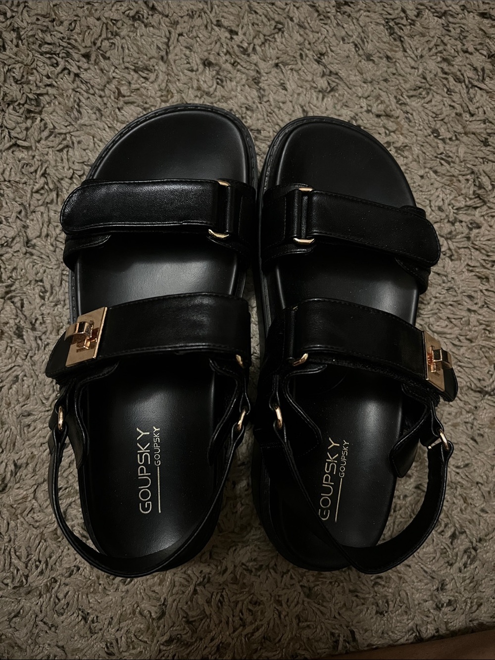 Black Leather Double-Strap Sandals